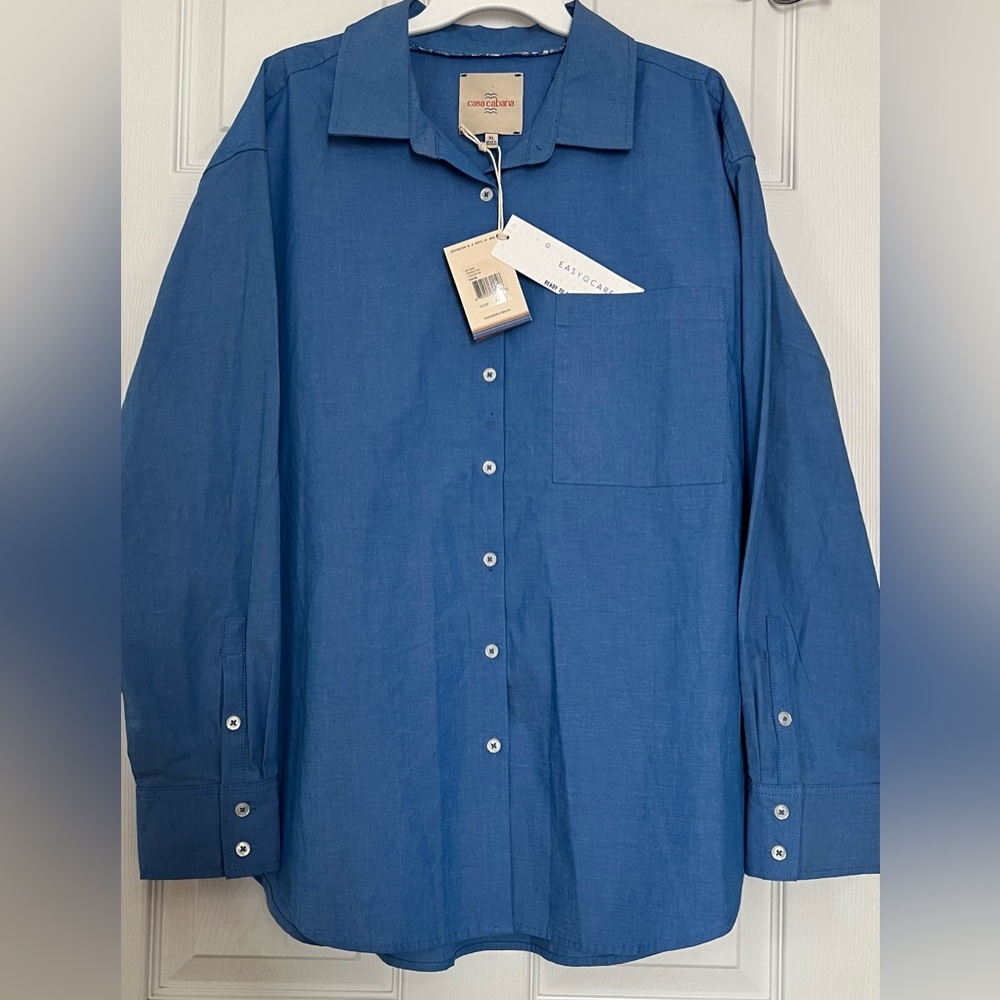 NWT Casa Cabana Solid Blue Cotton Blend Men's Button-Up Casual Long Slv Shirt XL - Picture 2 of 12
